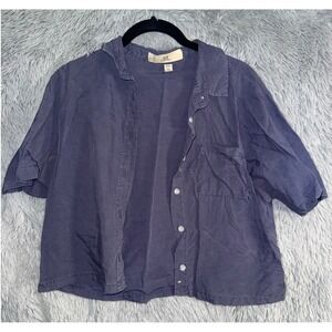 Thread Supply Short Sleeve Button Down Shirt Top Blue Size Medium